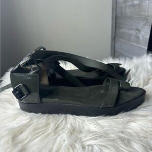 Alexander Wang 38 US 8 dark green leather strappy wedge sandals